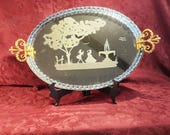 Vintage Murano Etched Venetian Glass Mirrored 22" Vanity Tray - 1950s