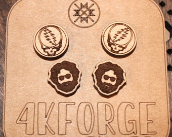 Grateful | GD | Hippie | Dancing Bear | Stealie Wooden Stud Earrings