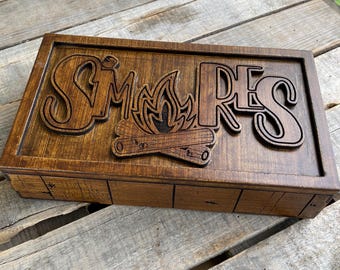 S&#39;mores Charcuterie Box: Rustic Barnwood Caddy with Skewers