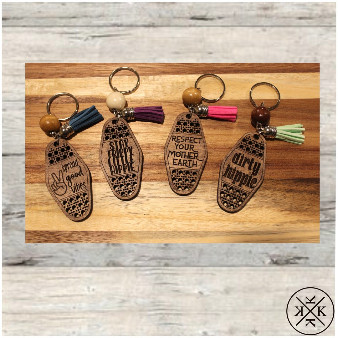 Hippie Laser Engraved Wooden Keychains - Etsy