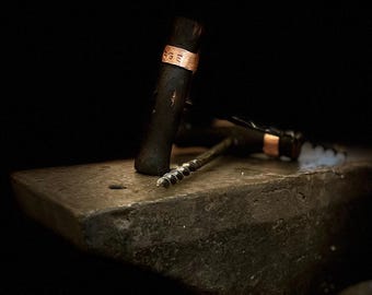 Forged Stainless Steel & Copper banded Wine bottle Corkscrew Aged wood handles