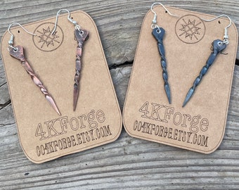 Country Western Horseshoe Nail Earrings / Blacksmith Twisted Earrings