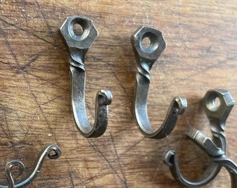 Hand Forged Horseshoe Nail Hooks: Blacksmith Set with gift bag.