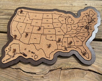 Travel Log Cork Board/ Push Pin Cork Map