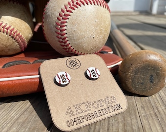 Personalizable Laser Engraved Baseball Wooden Stud Earrings