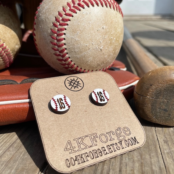 Personalizable Laser Engraved Baseball Wooden Stud Earrings