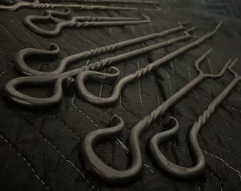Hand Forged Steak Turners / grilling forks With hanging Hook! Blacksmith Steel Grilling tools