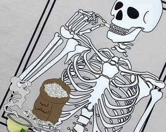Skeleton Eating Lib (Pumpkin Seeds) and Drink Mint Tea Tee
