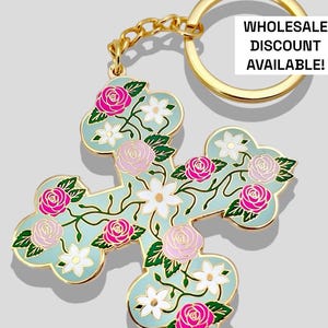 Floral Coptic Cross Keychain