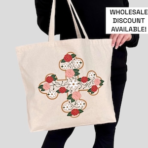 Floral Coptic Cross Jumbo Tote