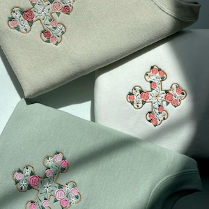 Embroidered Floral Coptic Cross Crewnecks/Sweatshirts