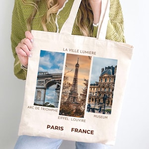 Paris Tote Bag with Eiffel Tower & Museum Art – Aesthetic French Travel Gift – Parisian Chic Cotton Bag – Europe Lover Gift Idea