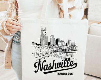 Nashville Skyline Tote Bag – Music City Cotton Tote – Tennessee Souvenir Gift – Country Music Lover Bag – Nashville Aesthetic Tote