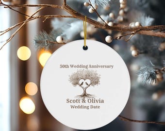 50th Anniversary Ornament, Golden Anniversary Keepsake, Personalized Couple Name & Year, 50 Years Married Christmas Tree Decor