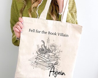 Dark Academia Tote Bag, Fell for the Villain Again Bookish Tote, Dark Romance Aesthetic Bag, Gothic Book Lover Gift, Spicy Reading Merch