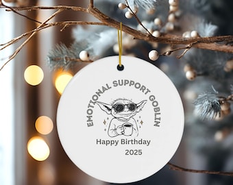 Emotional Support Goblin Ornament – Funny Minimalist Holiday Gift for 2025 – Line Art Gremlin Decor for Chaotic Friends & Coworkers