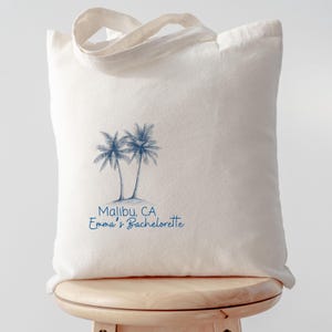 Custom Palm Tree Bachelorette Tote Bag for Beach Parties – Personalized Bridesmaid Gift Perfect for Sunny Beach Celebrations