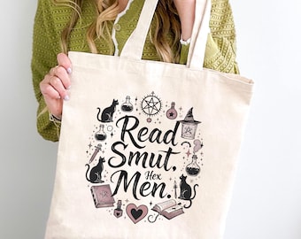 Read Smut Hex Men Tote Bag – Witchy Book Lover Canvas Tote, Spicy Romantasy Reader Gift, BookTok Fantasy Romance Merch, Bookish Gift