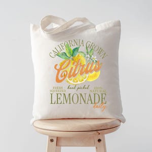 Lemon Citrus Tote Bag – Fresh Fruit Print Market Bag – Summer Aesthetic Cotton Tote – Eco Reusable Bag – Cute Grocery Tote Gift