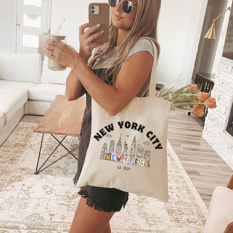 NYC Skyline Canvas Tote, Aesthetic New York City Art Bag, I Love New York Souvenir, The New Yorker Canvas Tote Bag! image 1