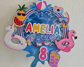 Personalized Pool Party Shaker Cake Topper: Summer Birthday Decor