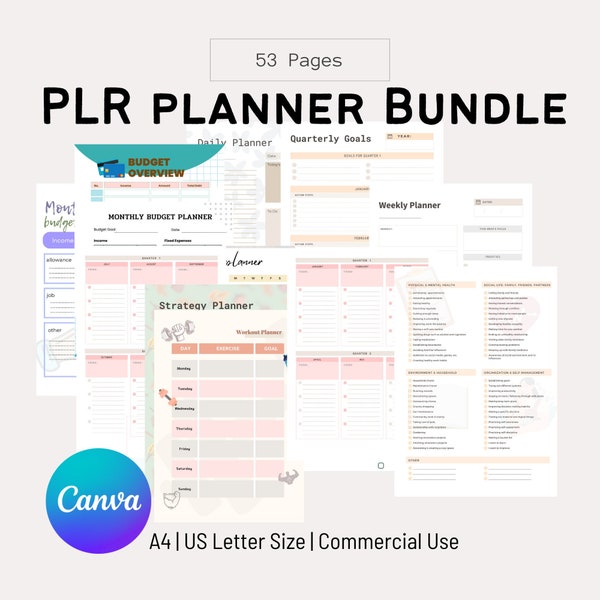 PLR Goal Planner | Planner Bundle | Reseller Planner Template Canva Commercial Use