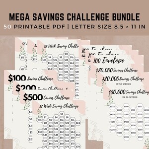 Savings challenge printable bundle, Savings Tracker, Mega Savings Challenge Printable