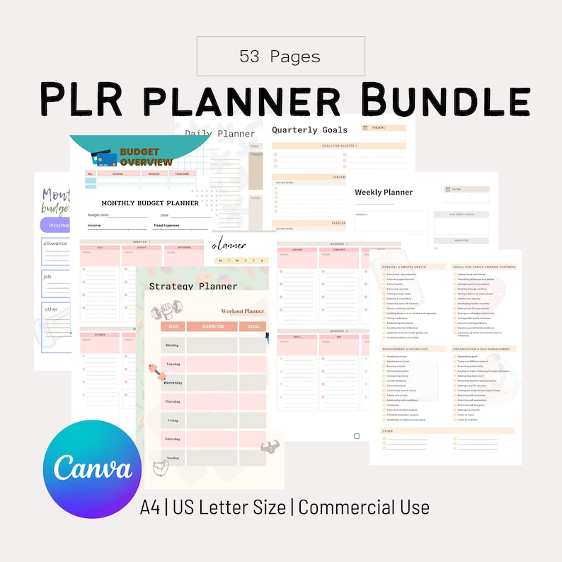 PLR Goal Planner Planner Bundle Reseller Planner Template Canva Commercial Use image 1