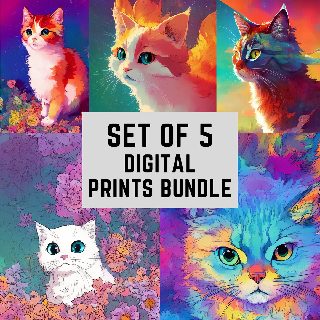 Cat Art, Colorful Wall Art, Printable Wall Art, Wall Art Digital Download, Printable Wall Art