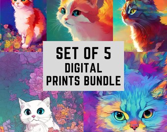 Cat art, Colorful Wall Art, Printable Wall Art, Wall Art Digital Download, printable wall art, digital art, wall decor, printable art