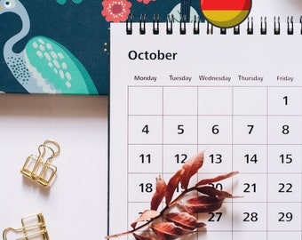 Utskrivbar kalender 2024: Tysk månadsplanerare, A4/Letter (PDF-nedladdning)