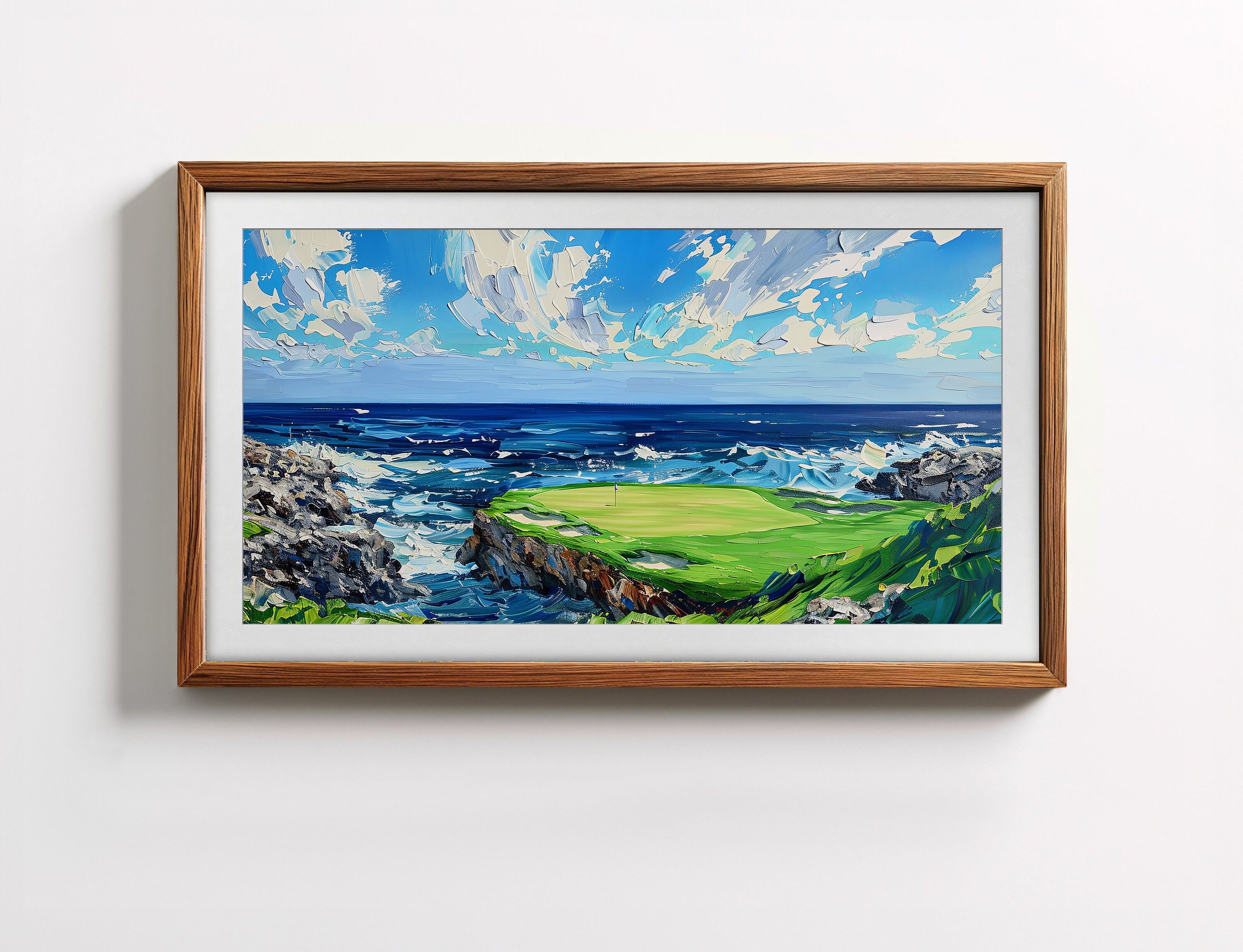 Golf Hole by the Ocean Digital Oil Painting, Samsung Frame TV Art
