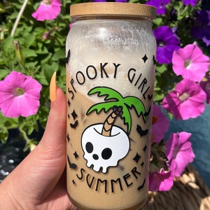 spooky girl summer glass cup