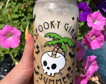 spooky girl summer glass cup