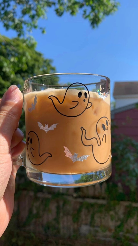 Ghost Glass Mug, Halloween Coffee Cup, 13oz Clear Libbey