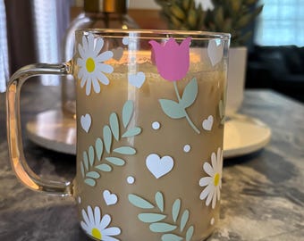 spring tulip flowers glass mug