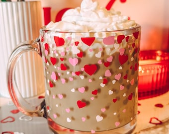 confetti hearts glass mug