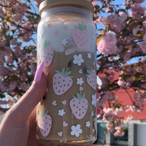 Pink strawberries glass