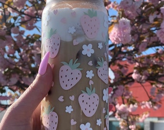 Pink strawberries glass