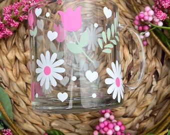 Spring tulips glass mug