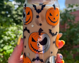 Vaso de cristal con forma de calabaza de Skellington