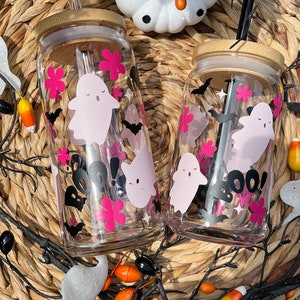 Vaso de cristal de Halloween con fantasma rosa de Boo imagen 6