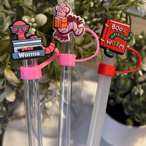 book worm bookish straw topper