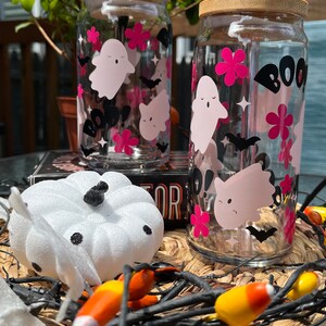Vaso de cristal de Halloween con fantasma rosa de Boo imagen 7
