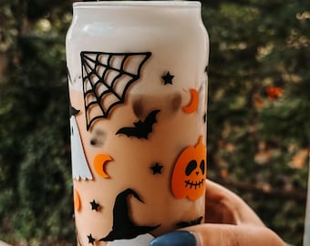 Halloween Spooky Skull Ghost Pumpkin Glass Cup (16 or 20oz)