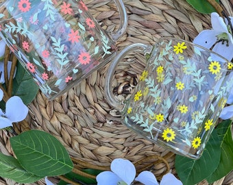 spring flowers glass mug