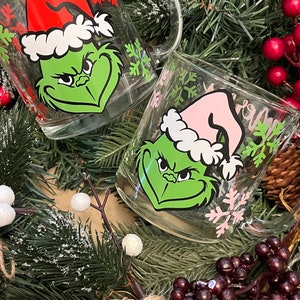 Taza de cristal con el lema &quot;Merry Grinchmas&quot;