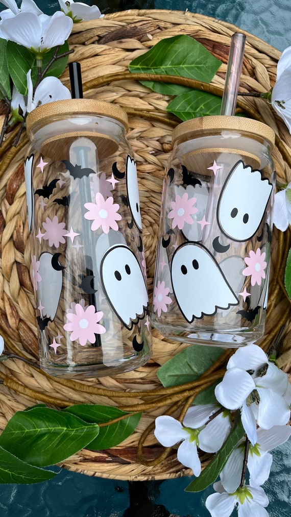 Ghost Glass Cup with Bamboo Lid & Straw: Iced Coffee Cup