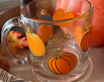 autumn pumpkins glass mug