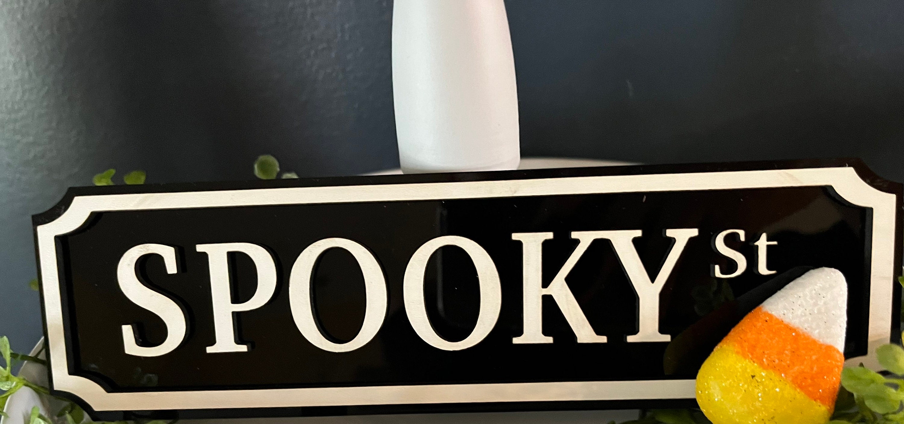 Saraheve Targa In Metallo Vintage Spooky Street - 15,2 X 40,6 Cm, Decorazione Da Parete Per Halloween, Bar, Pub, Caffetteria, Stile Industriale